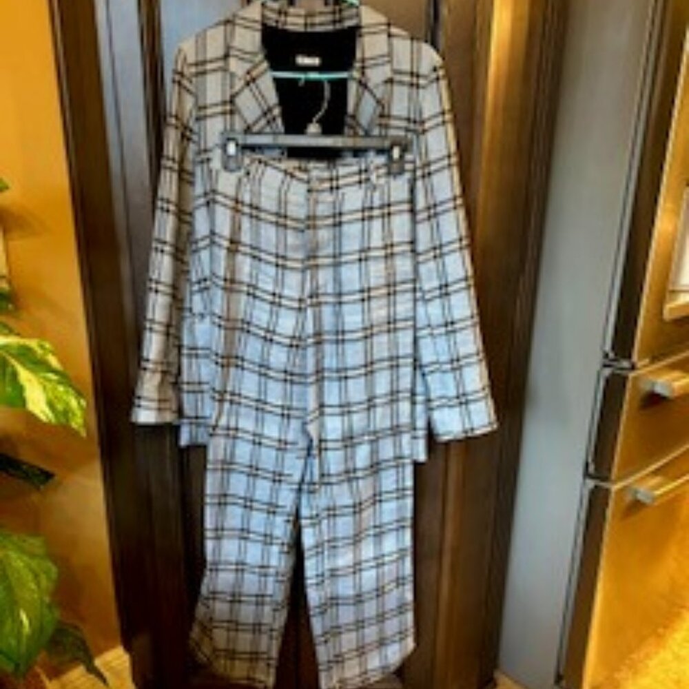 Reformation Plaid 100% Linen Double Breasted Jacket & Pant Set/ Two Piece Set